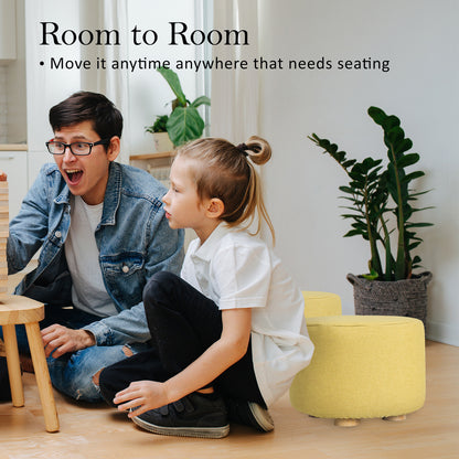 La Bella 2X Ottoman Foot Stool with Solid Wood Legs - Round Mustard Yellow