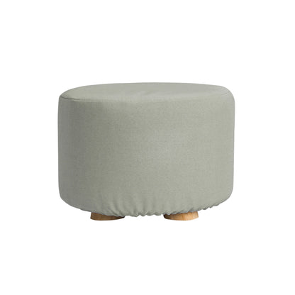 La Bella Ottoman Round Stool with Solid Wooden Leg & Faux Linen Fabric - Grey