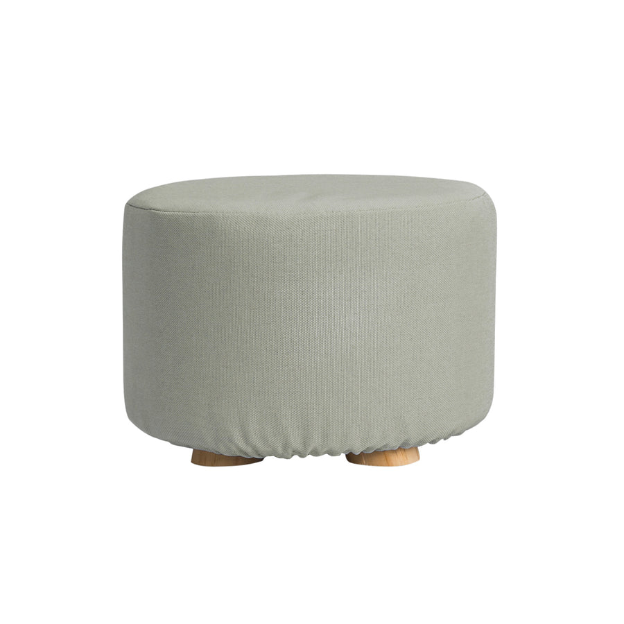 La Bella Ottoman Round Stool with Solid Wooden Leg & Faux Linen Fabric - Grey - SuperSaverAU - view 1
