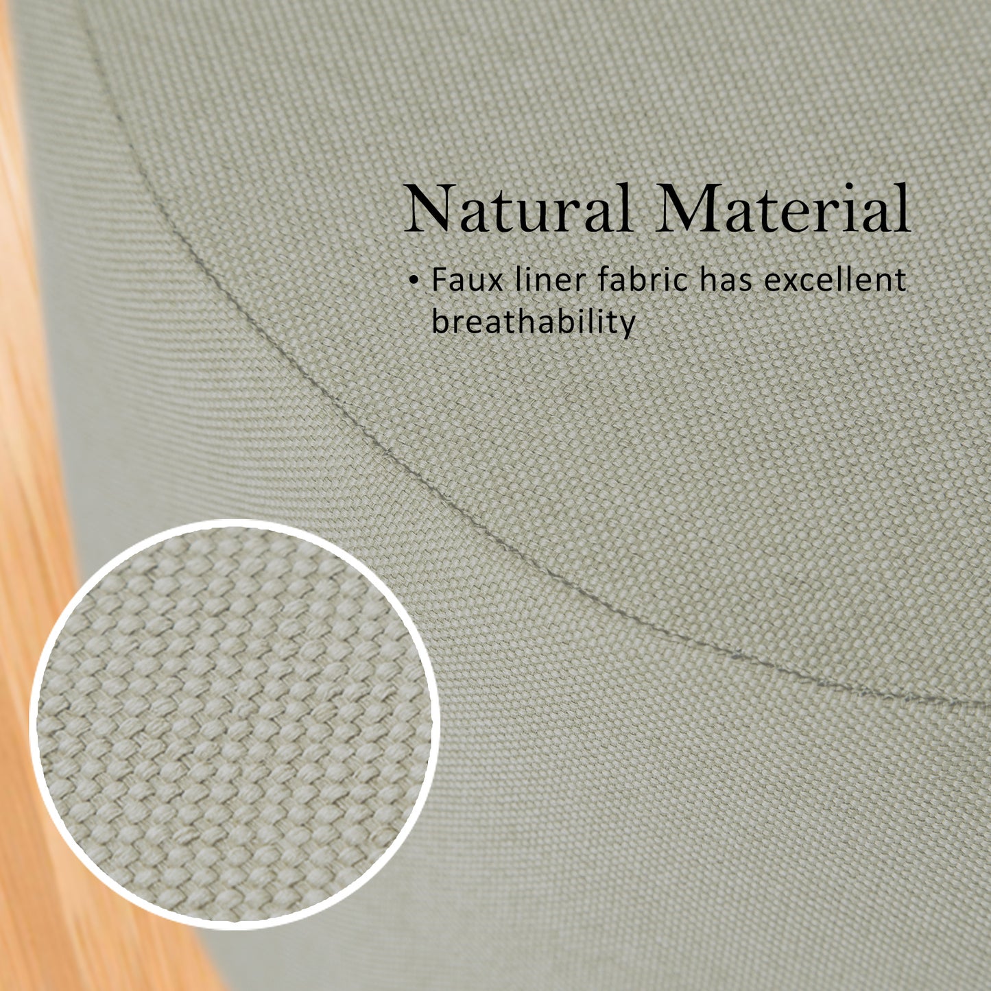 La Bella Ottoman Round Stool with Solid Wooden Leg & Faux Linen Fabric - Grey