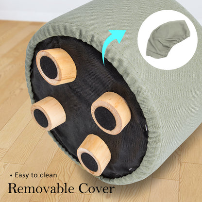 La Bella Ottoman Round Stool with Solid Wooden Leg & Faux Linen Fabric - Grey