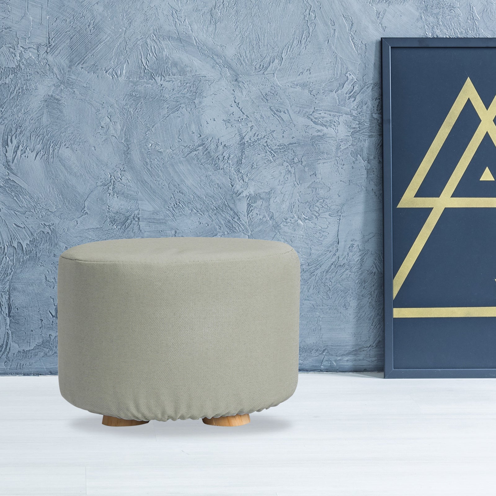 La Bella Ottoman Round Stool with Solid Wooden Leg & Faux Linen Fabric - Grey - SuperSaverAU - view 11