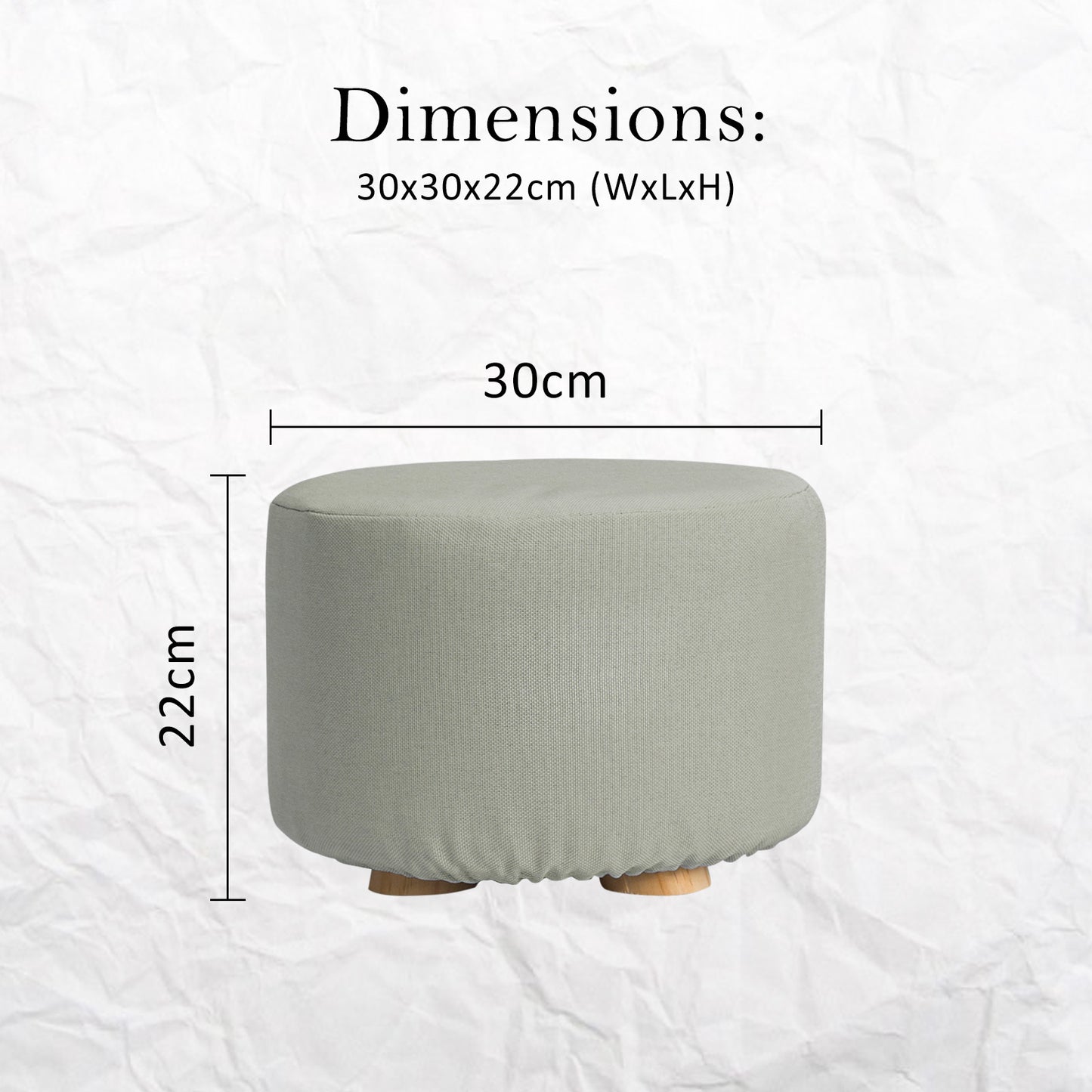 La Bella Ottoman Round Stool with Solid Wooden Leg & Faux Linen Fabric - Grey