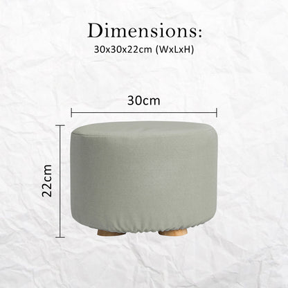 La Bella Ottoman Round Stool with Solid Wooden Leg & Faux Linen Fabric - Grey