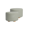 La Bella 2-Pack Ottoman Round Stool with Wooden Legs & Faux Linen Fabric - Grey - SuperSaverAU - view 1