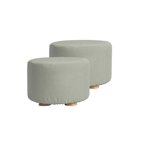 La Bella 2-Pack Ottoman Round Stool with Wooden Legs & Faux Linen Fabric - Grey - SuperSaverAU - view 1