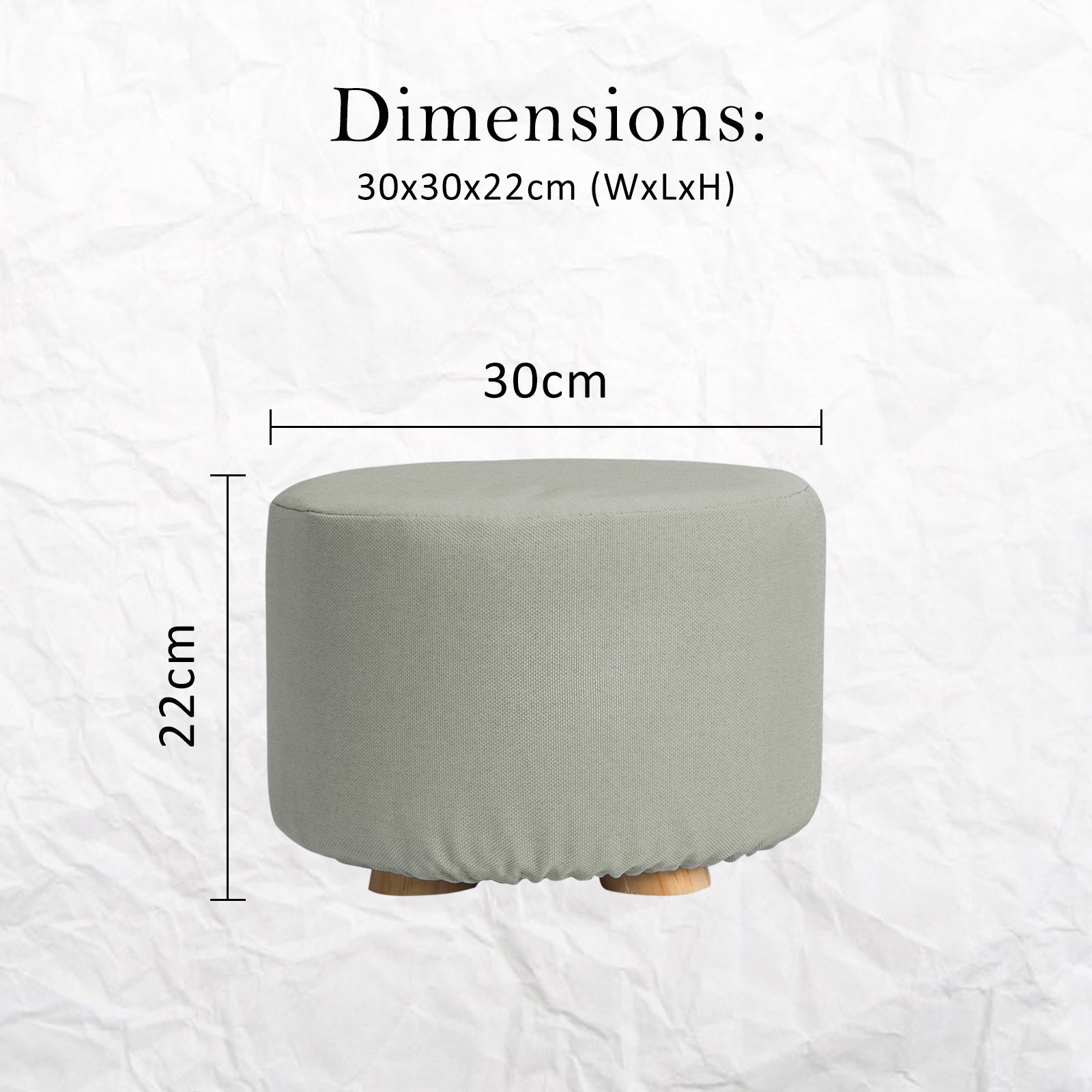La Bella 2-Pack Ottoman Round Stool with Wooden Legs & Faux Linen Fabric - Grey - SuperSaverAU - view 12