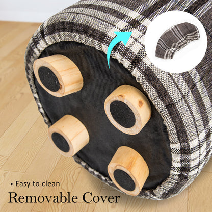 La Bella Fabric Ottoman Round Foot Stool with Wooden Legs - Lattice