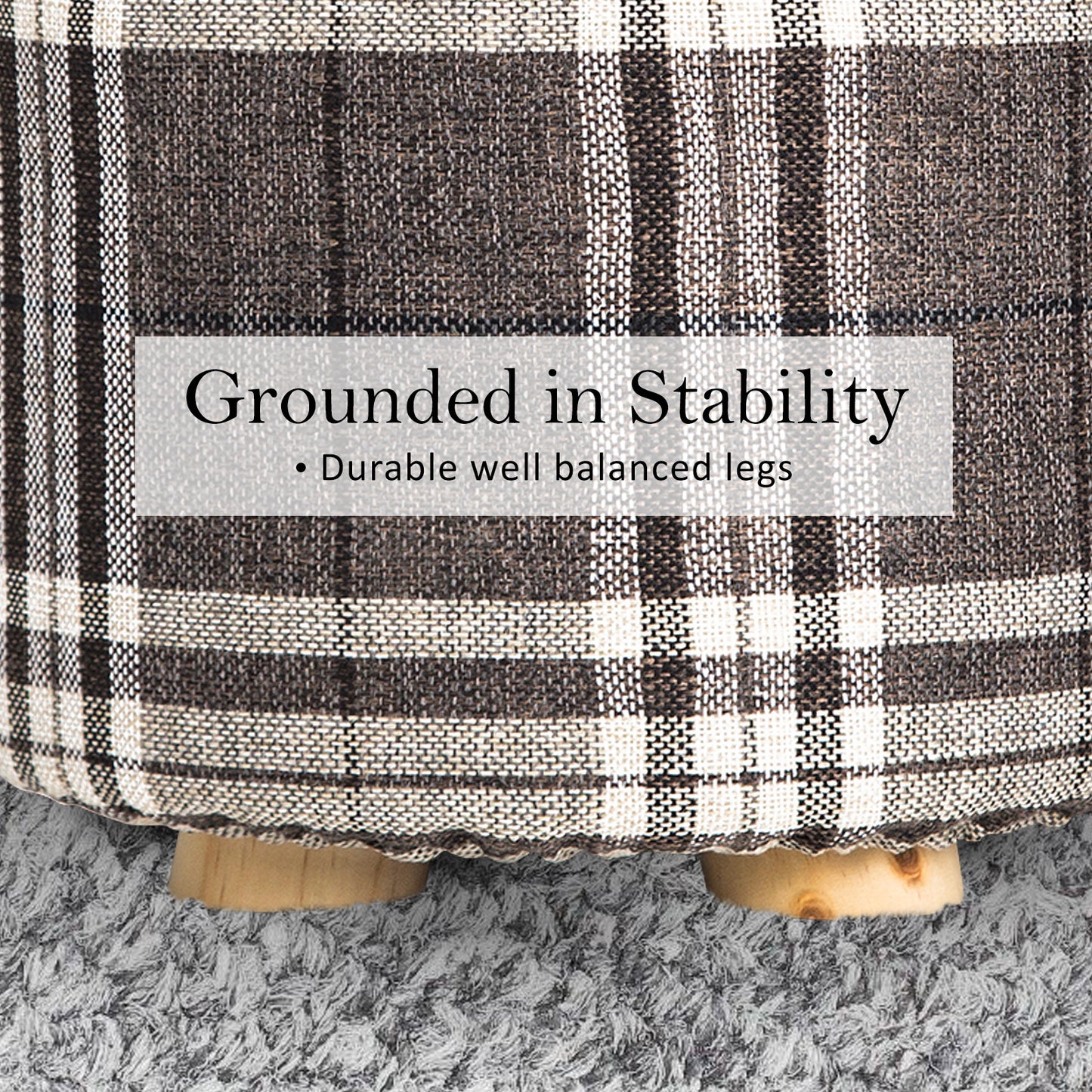 La Bella Fabric Ottoman Round Foot Stool with Wooden Legs - Lattice