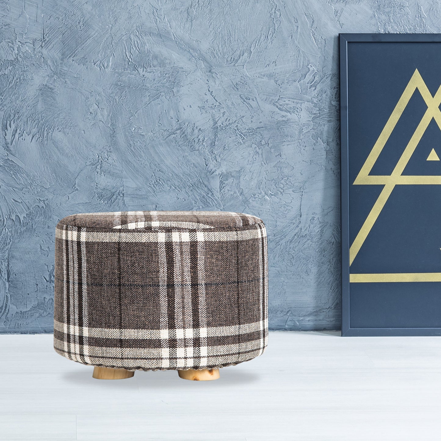 La Bella Fabric Ottoman Round Foot Stool with Wooden Legs - Lattice