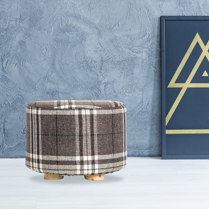 La Bella Fabric Ottoman Round Foot Stool with Wooden Legs - Lattice