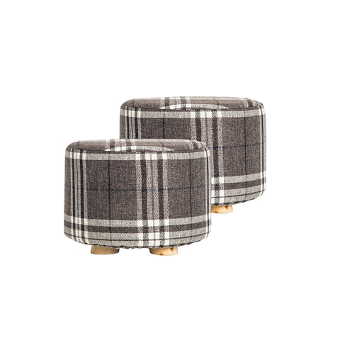 La Bella 2-Set Ottoman Round Foot Stool with Faux Linen Fabric Cover - Lattice - SuperSaverAU - view 1