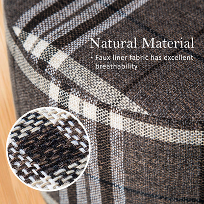 La Bella 2-Set Ottoman Round Foot Stool with Faux Linen Fabric Cover - Lattice