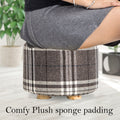 La Bella 2-Set Ottoman Round Foot Stool with Faux Linen Fabric Cover - Lattice - SuperSaverAU - view 5