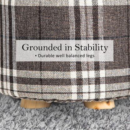 La Bella 2-Set Ottoman Round Foot Stool with Faux Linen Fabric Cover - Lattice