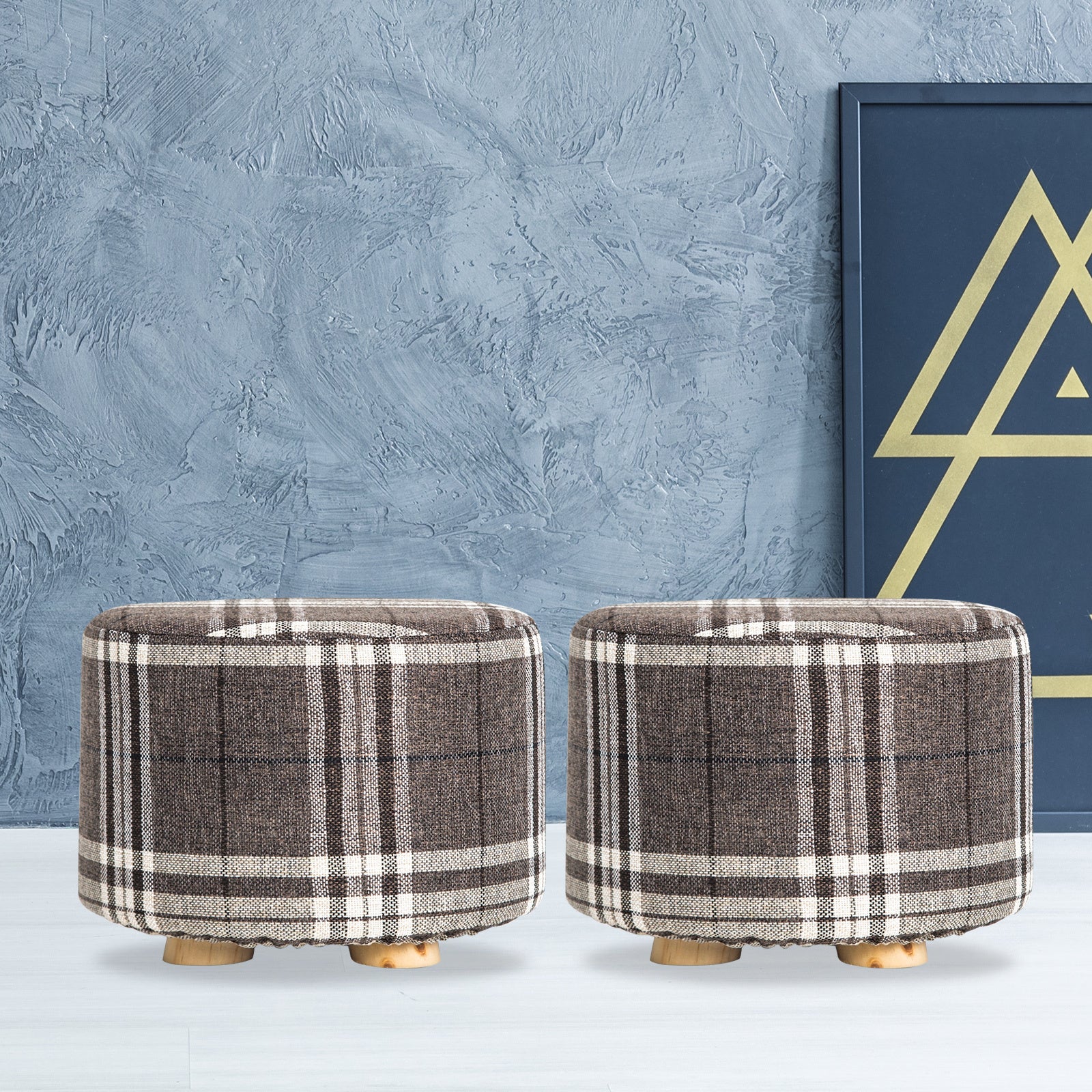 La Bella 2-Set Ottoman Round Foot Stool with Faux Linen Fabric Cover - Lattice - SuperSaverAU - view 11