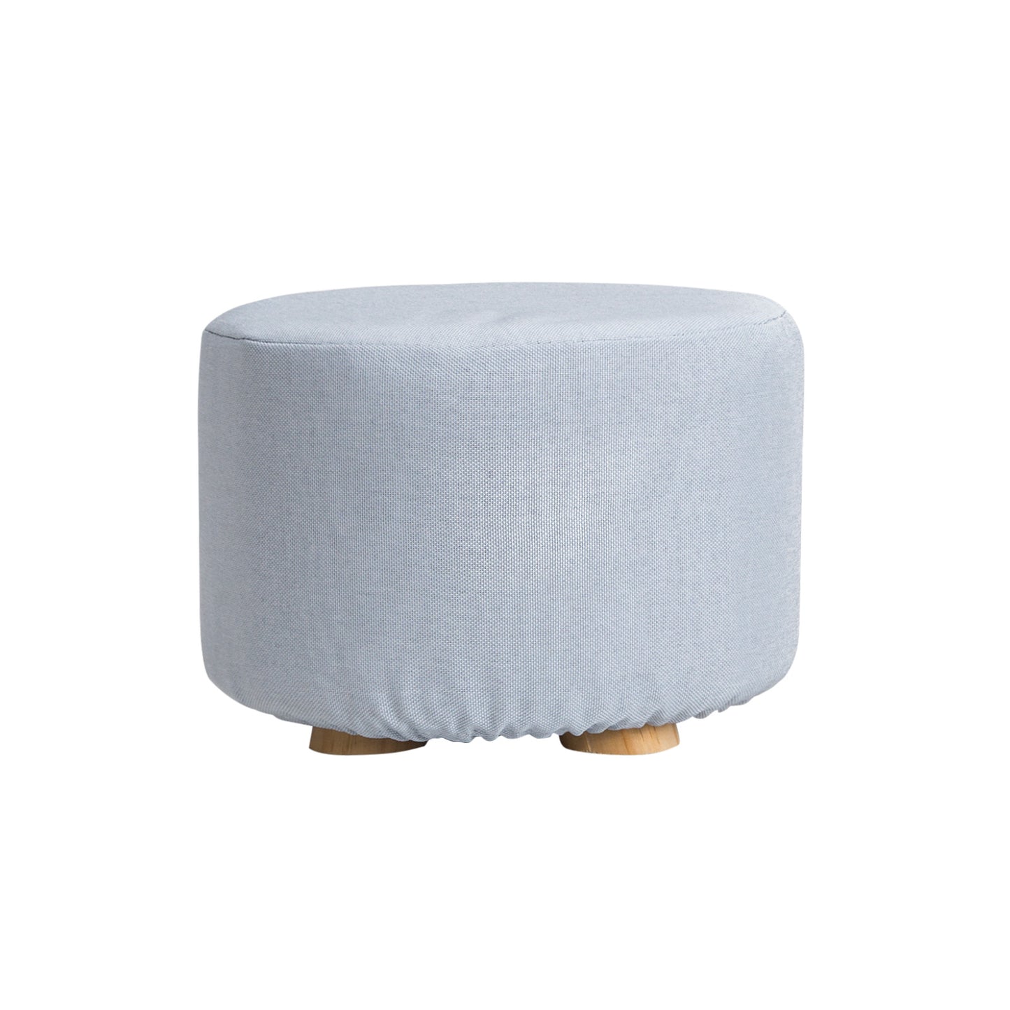 La Bella Round Ottoman Foot Stool with Solid Wooden Legs & Fabric Cover - Light Blue