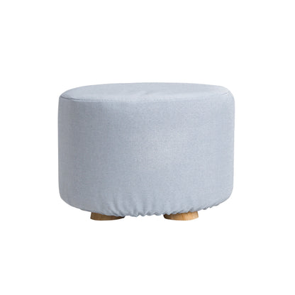 La Bella Round Ottoman Foot Stool with Solid Wooden Legs & Fabric Cover - Light Blue
