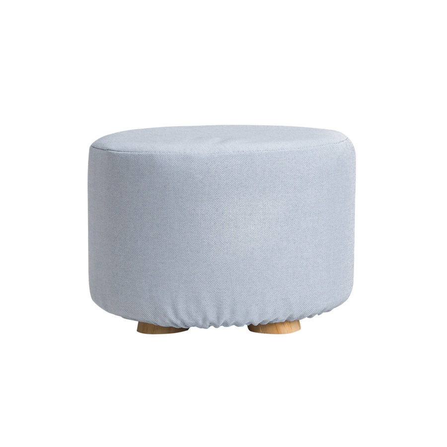 La Bella Round Ottoman Foot Stool with Solid Wooden Legs & Fabric Cover - Light Blue - SuperSaverAU - view 1