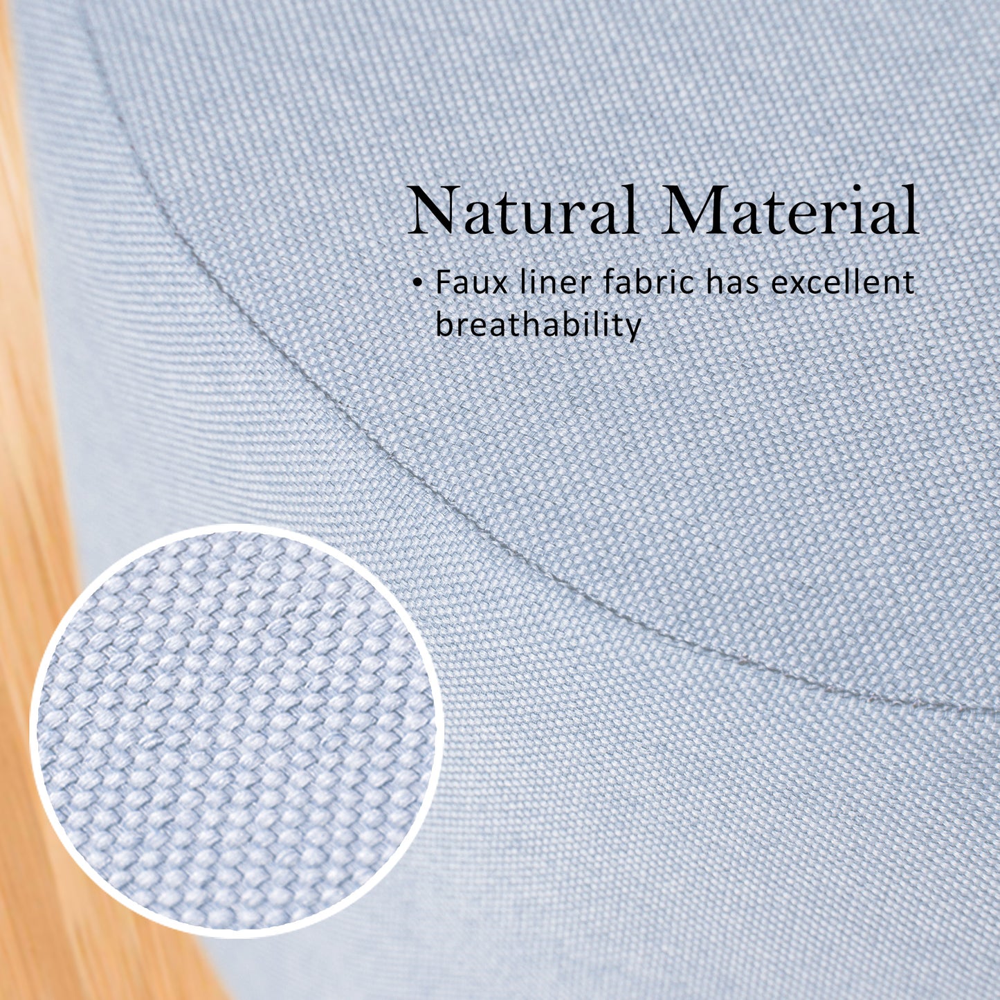 La Bella Round Ottoman Foot Stool with Solid Wooden Legs & Fabric Cover - Light Blue