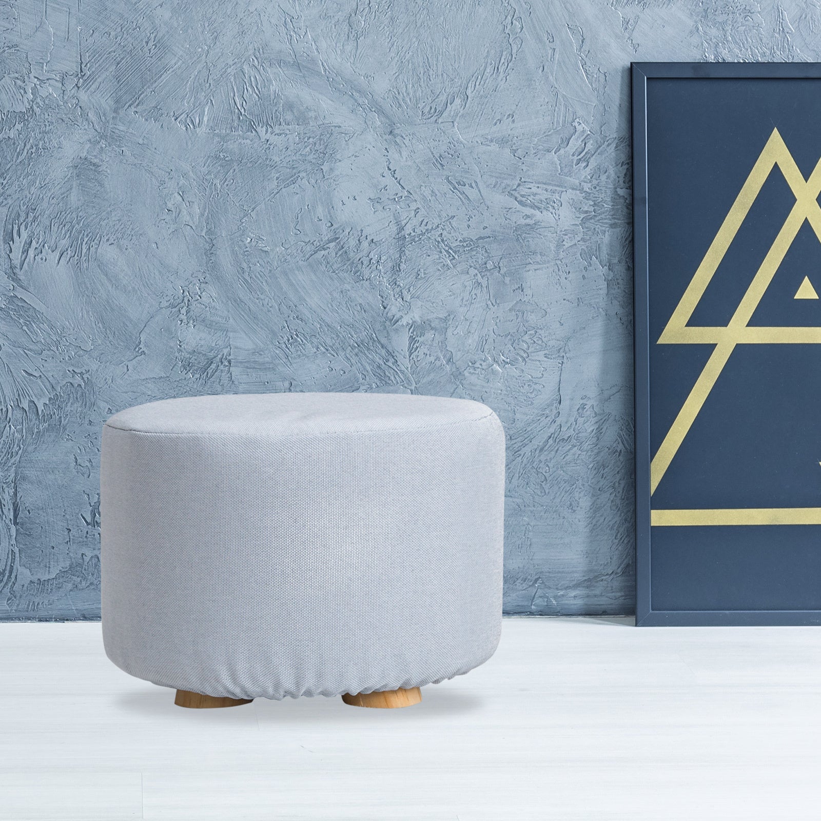 La Bella Round Ottoman Foot Stool with Solid Wooden Legs & Fabric Cover - Light Blue - SuperSaverAU - view 11