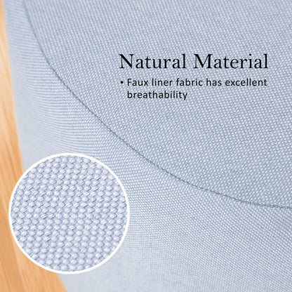 La Bella 2X Ottoman Round Foot Stool with Wooden Leg, Faux Linen Fabric - Light Blue