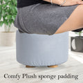 La Bella 2X Ottoman Round Foot Stool with Wooden Leg, Faux Linen Fabric - Light Blue - SuperSaverAU - view 5