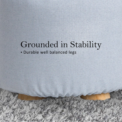 La Bella 2X Ottoman Round Foot Stool with Wooden Leg, Faux Linen Fabric - Light Blue