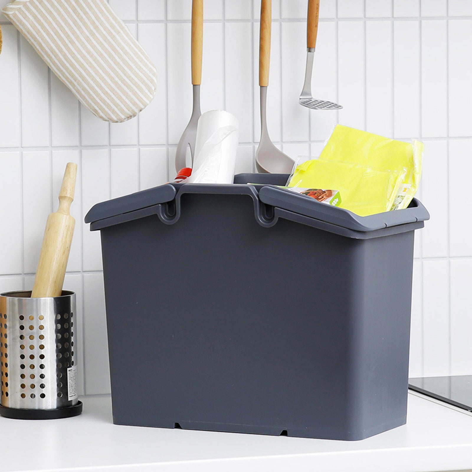 Nplastic 2 Set Stackable Laundry & Storage Basket with Convenient Handles - Dark Grey - SuperSaverAU - view 8