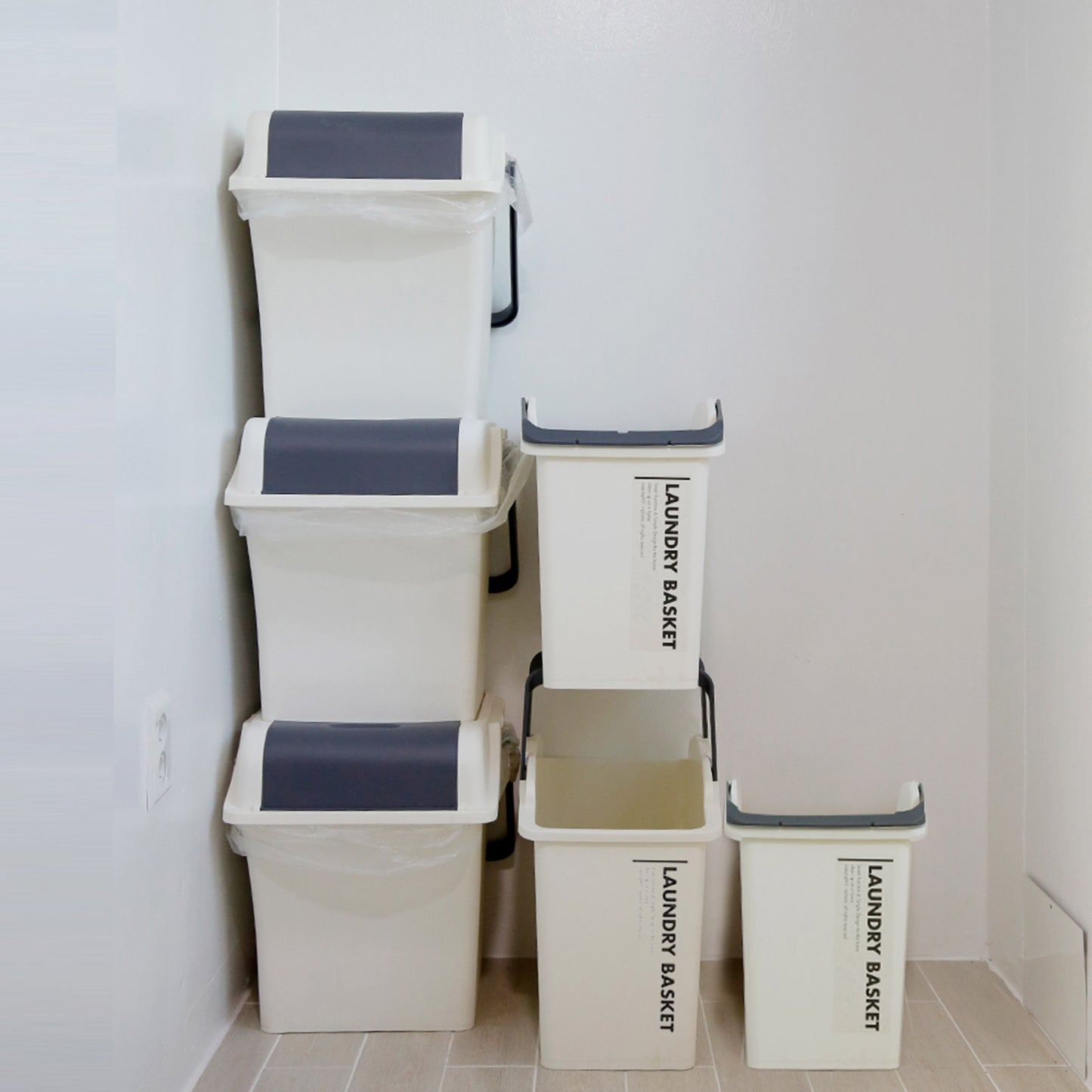 Nplastic 2 Set Stackable Multipurpose Laundry Basket with Handles - Ivory