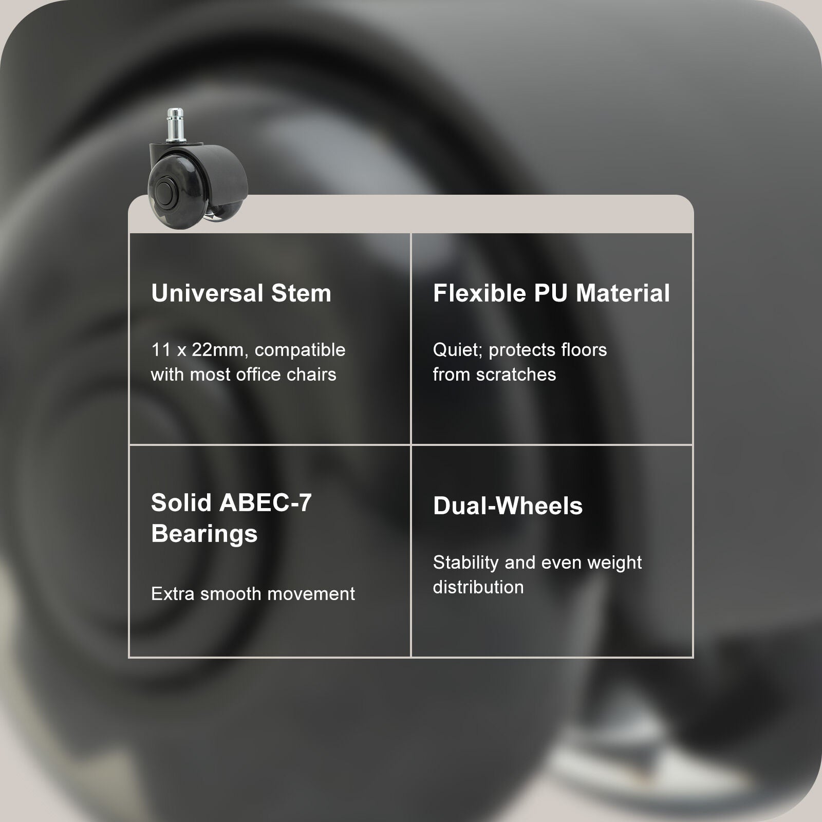 La Bella 5X 2 Inch Twin Wheel Office Chair Casters - 11x22mm Stem - SuperSaverAU - view 4