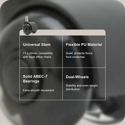 La Bella 5X 2 Inch Twin Wheel Office Chair Casters - 11x22mm Stem