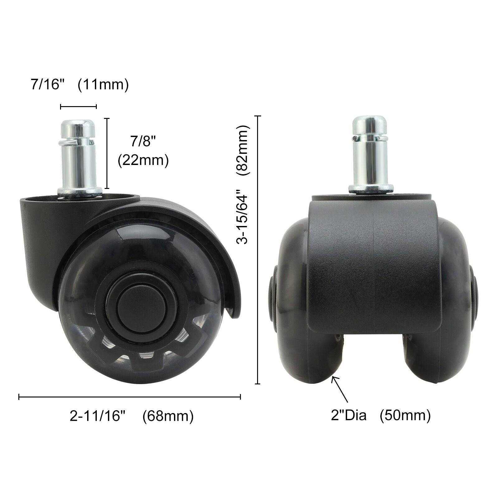 La Bella 5X 2 Inch Twin Wheel Office Chair Casters - 11x22mm Stem - SuperSaverAU - view 9