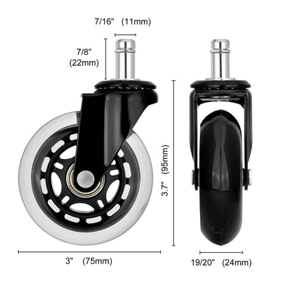 La Bella 5X 3 Inch Rollerblade Office Chair Casters - 11x22mm Stem