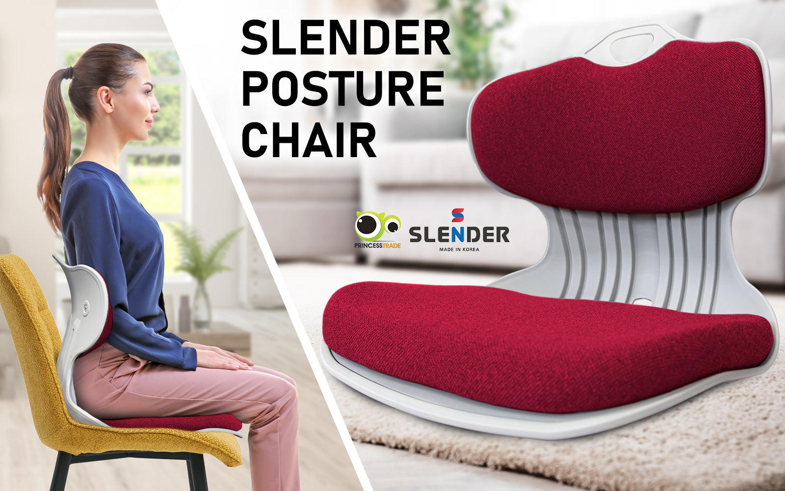Samgong Slender Chair Posture Correction Seat Red - Stackable & Ergonomic - SuperSaverAU - view 2