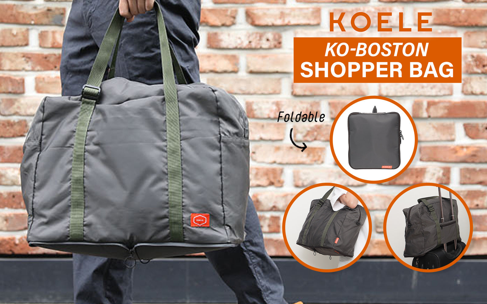 Shopper Bag Travel Duffle Bag Foldable Laptop Luggage Nylon KO-BOSTON KHAKI - SuperSaverAU - view 2