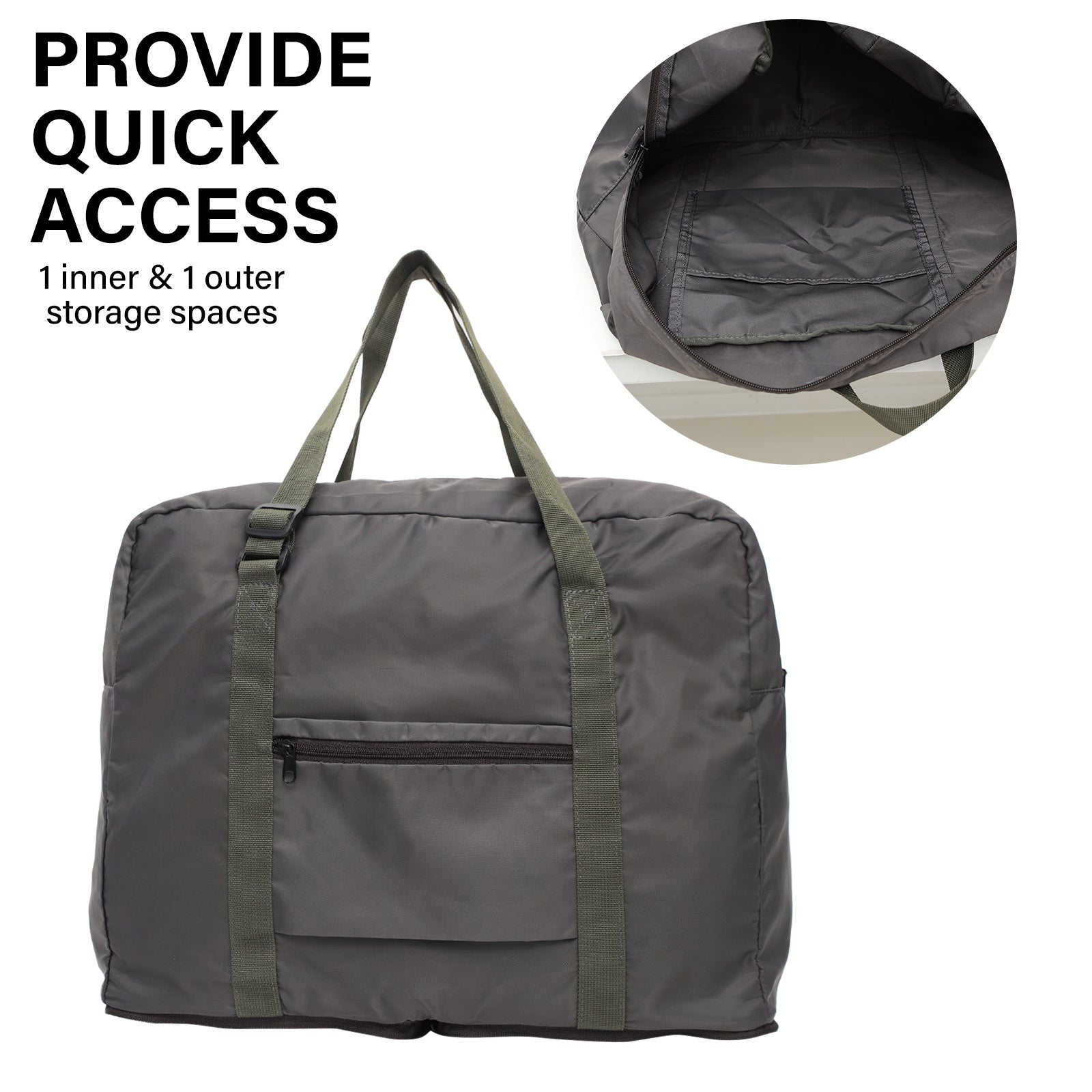 Shopper Bag Travel Duffle Bag Foldable Laptop Luggage Nylon KO-BOSTON KHAKI - SuperSaverAU - view 5