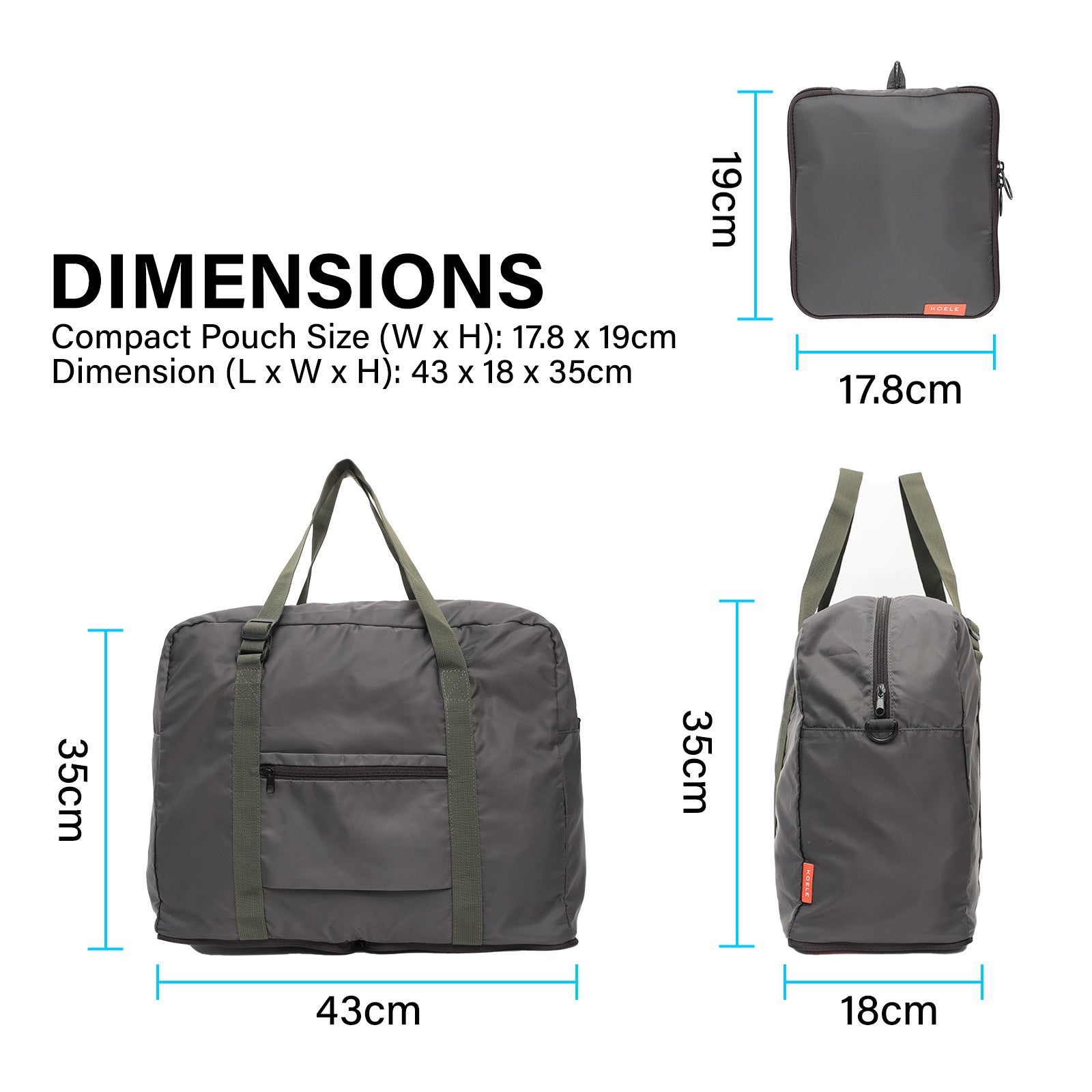 Shopper Bag Travel Duffle Bag Foldable Laptop Luggage Nylon KO-BOSTON KHAKI - SuperSaverAU - view 9