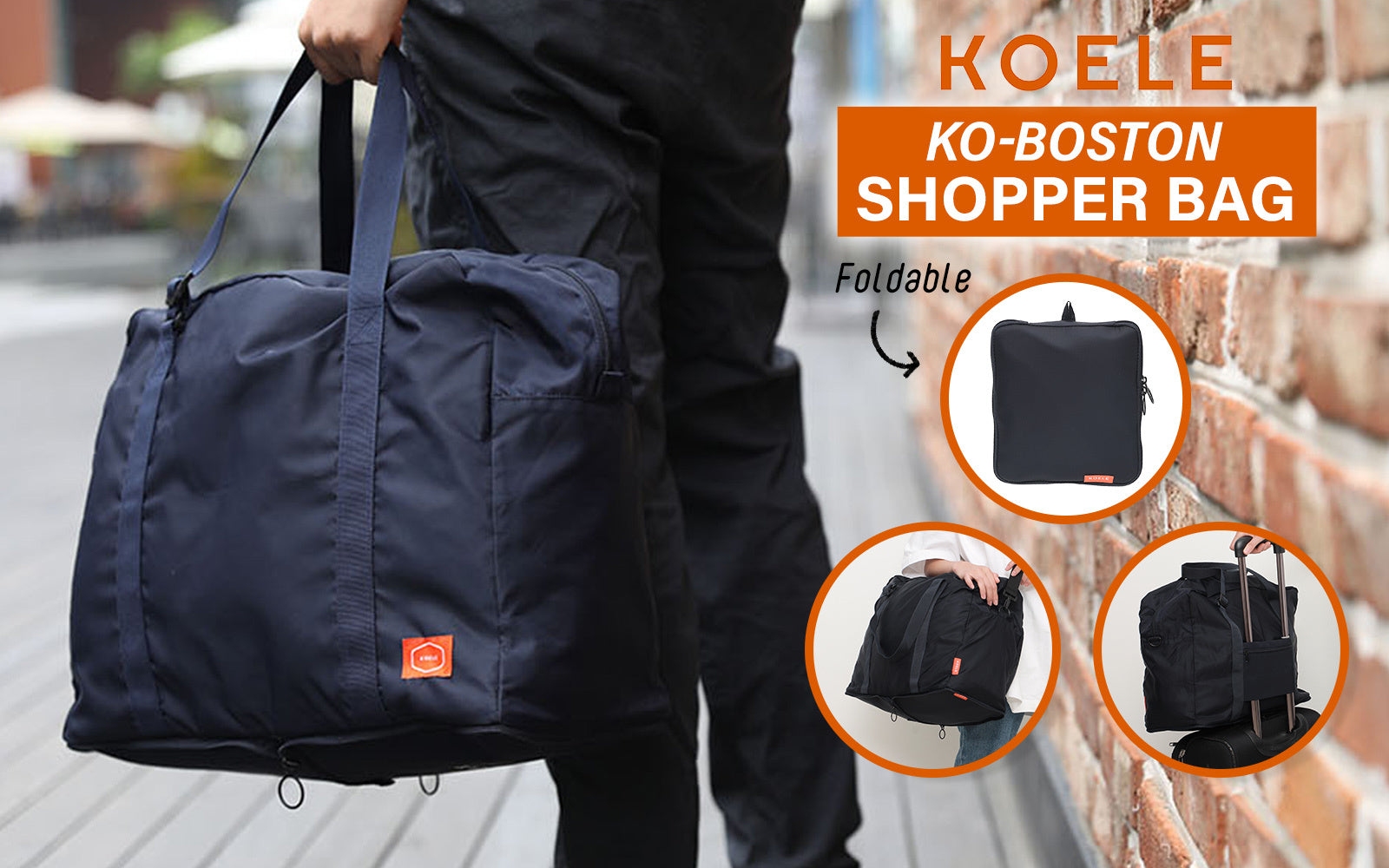 Shopper Bag Travel Duffle Bag Foldable Laptop Luggage Nylon KO-BOSTON NAVY - SuperSaverAU - view 2