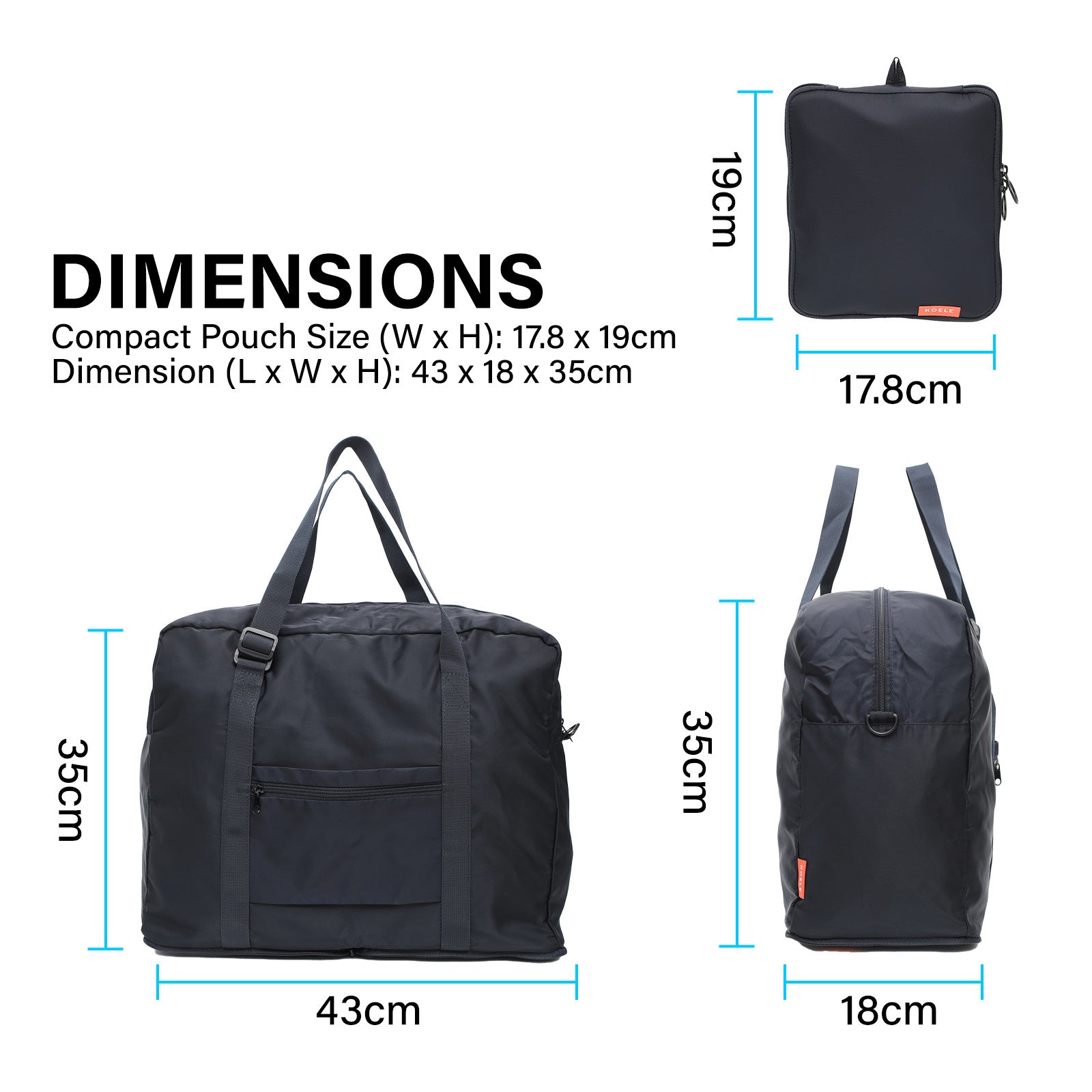 Shopper Bag Travel Duffle Bag Foldable Laptop Luggage Nylon KO-BOSTON NAVY - SuperSaverAU - view 9