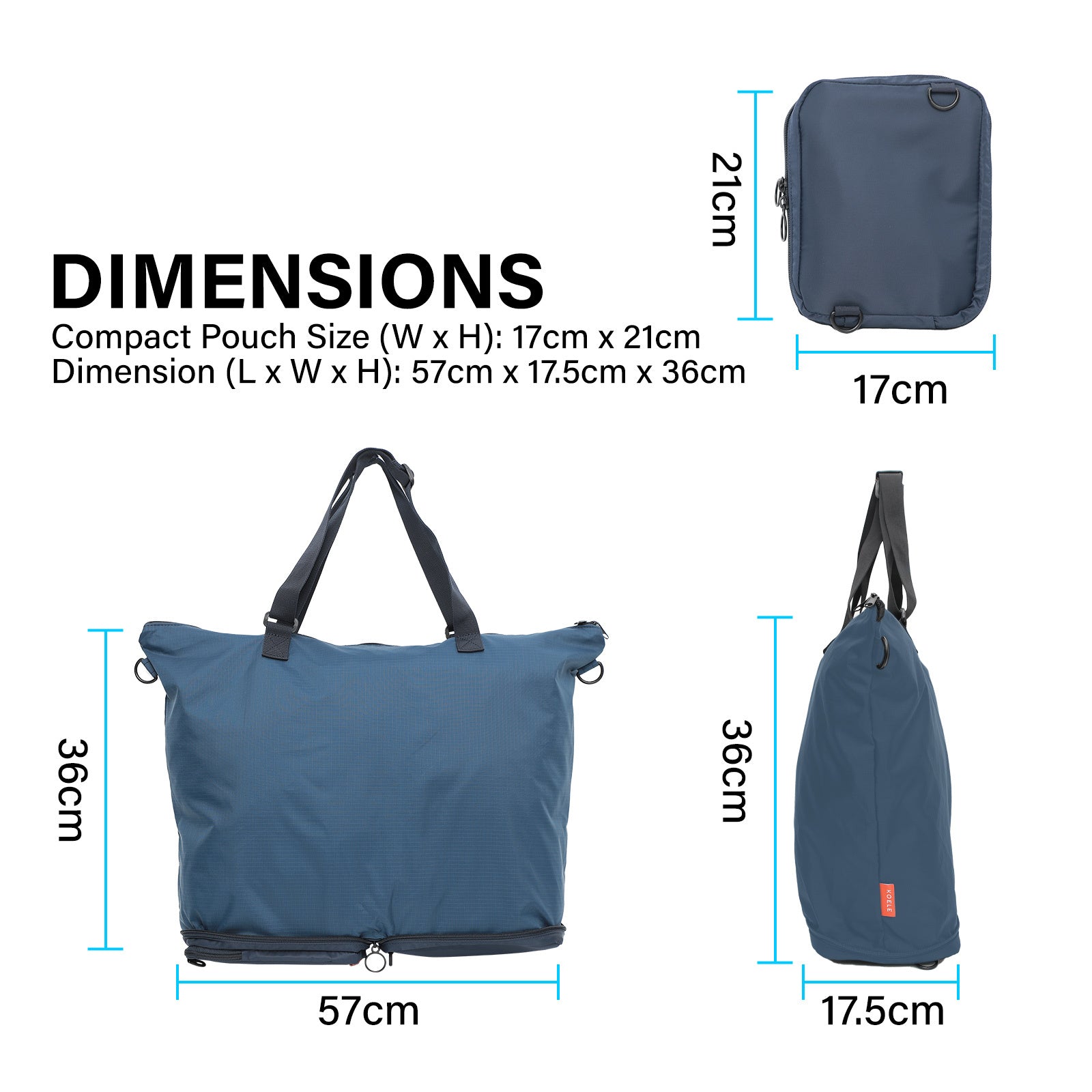 Shopper Bag Tote Bag Foldable Travel Laptop Grocery Nylon KO-DUAL NAVY - SuperSaverAU - view 8