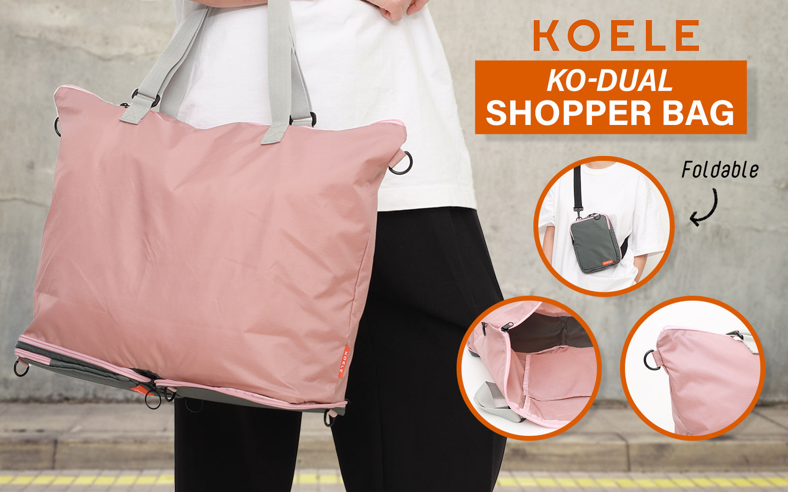 Shopper Bag Tote Bag Foldable Travel Laptop Grocery Nylon KO-DUAL PINK - SuperSaverAU - view 2