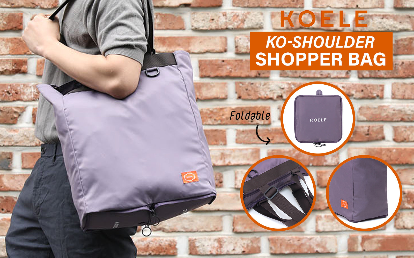 Shopper Bag Tote Bag Foldable Travel Laptop Grocery Nylon KO-SHOULDER PURPLE - SuperSaverAU - view 2