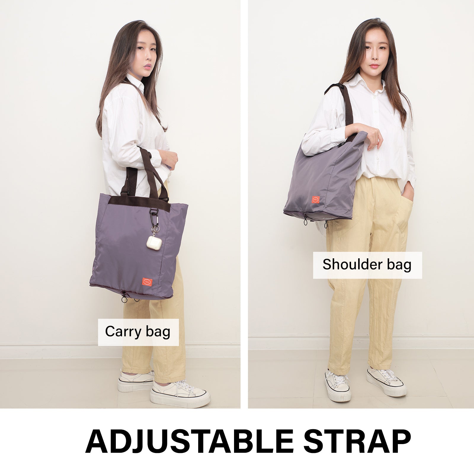 Shopper Bag Tote Bag Foldable Travel Laptop Grocery Nylon KO-SHOULDER PURPLE - SuperSaverAU - view 4