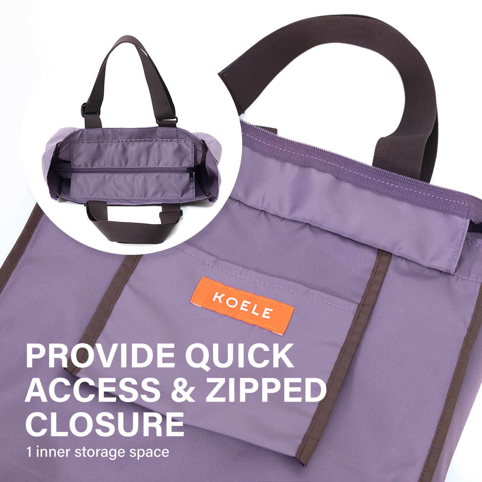 Shopper Bag Tote Bag Foldable Travel Laptop Grocery Nylon KO-SHOULDER PURPLE - SuperSaverAU - view 5