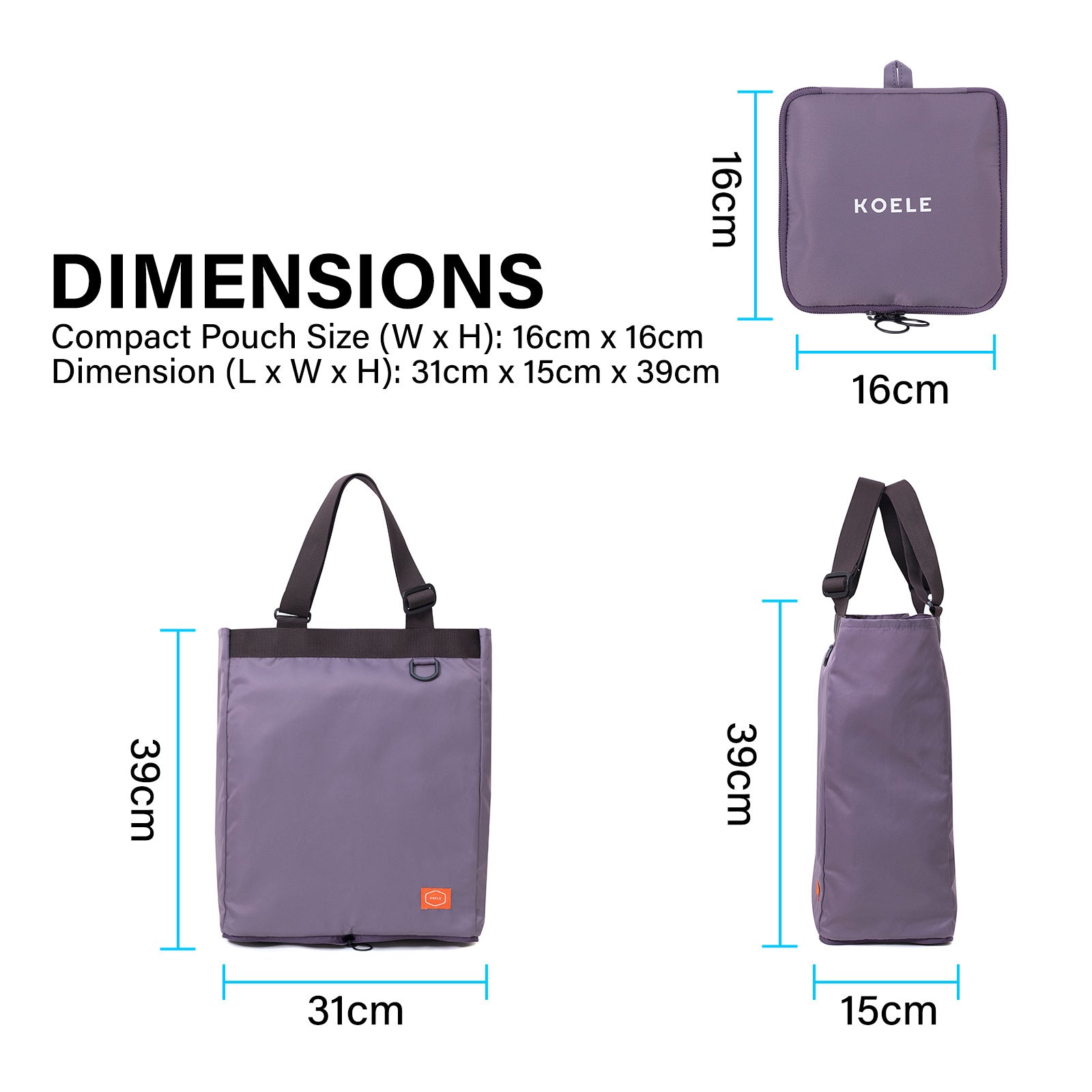 Shopper Bag Tote Bag Foldable Travel Laptop Grocery Nylon KO-SHOULDER PURPLE - SuperSaverAU - view 9