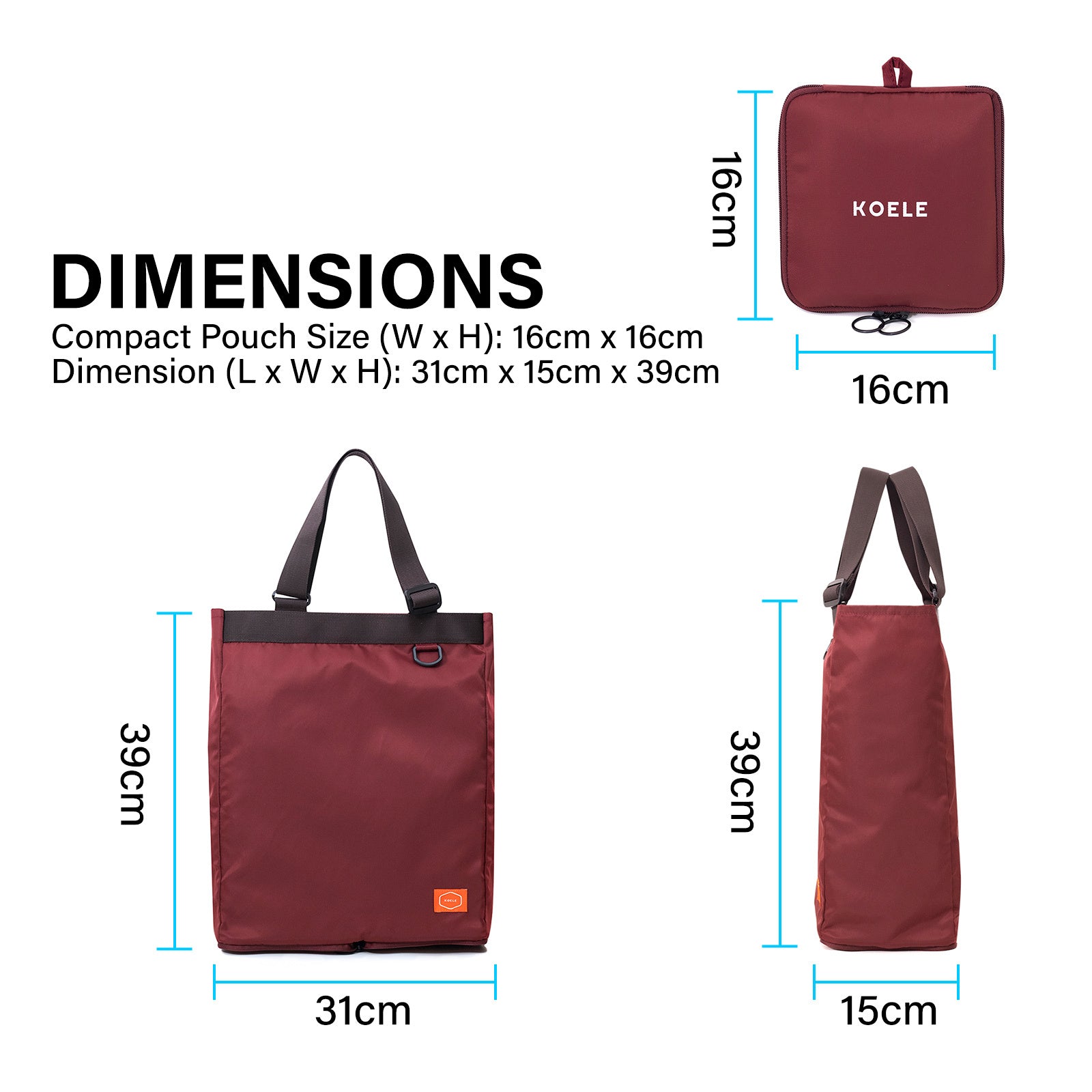 Shopper Bag Tote Bag Foldable Travel Laptop Grocery Nylon KO-SHOULDER WINE - SuperSaverAU - view 9