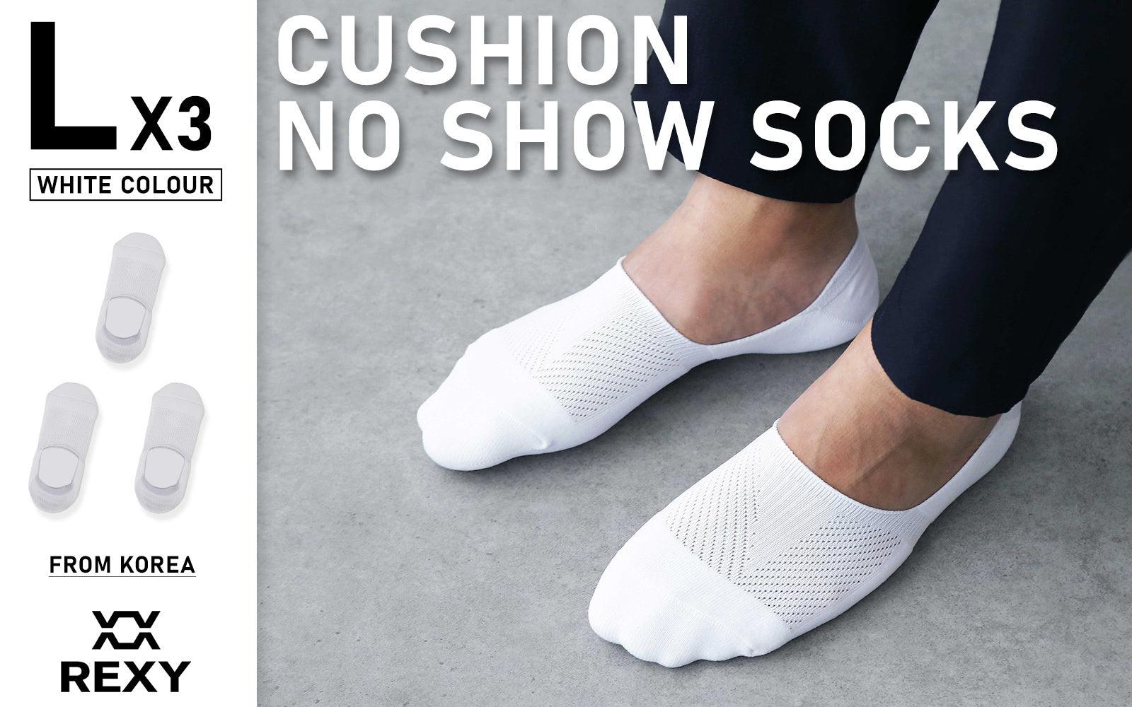 3X Rexy Cushion No Show Ankle Socks Large Non-Slip Breathable WHITE - SuperSaverAU - view 2