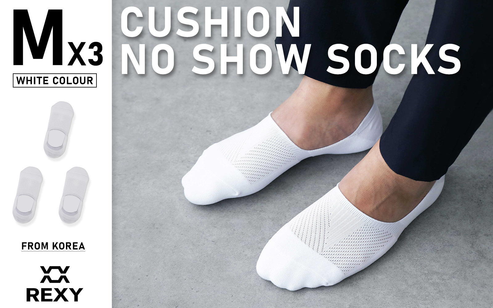 3X Rexy Cushion No Show Ankle Socks Medium Non-Slip Breathable WHITE - SuperSaverAU - view 2
