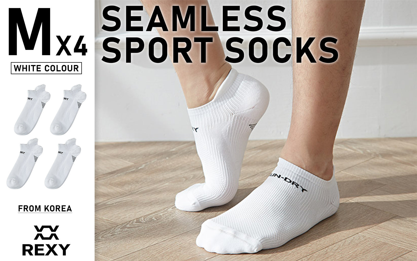 4X Rexy Seamless Sport Sneakers Socks Medium Non-Slip Heel Tab WHITE - SuperSaverAU - view 2